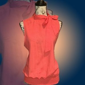 iLook Coral Tie Neck Shirred Waistband Top
